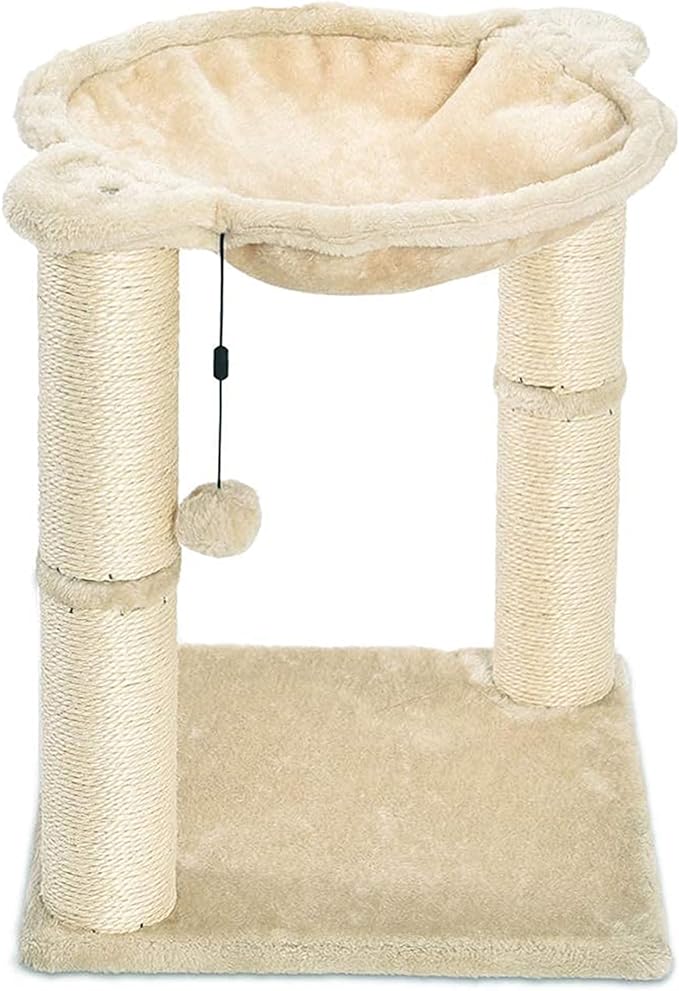 Amazon Basics Cat Tower with Hammock and Scratching Posts for Indoor Cats, 15.8 x 15.8 x 19.7 Inches, Beige