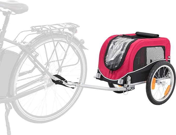 TRIXIE Dog Trailer for Bicycles, Dog Bike Trailer for Small Dogs up to 33 lbs, Quick Set-up and Fold Down, Red