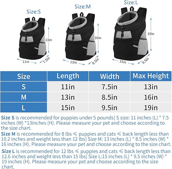 Dog carrier backpack dog carriers for small dogs Breathable head out Design with reflective safe Dog backpack carrier for Small Medium Dogs Cats