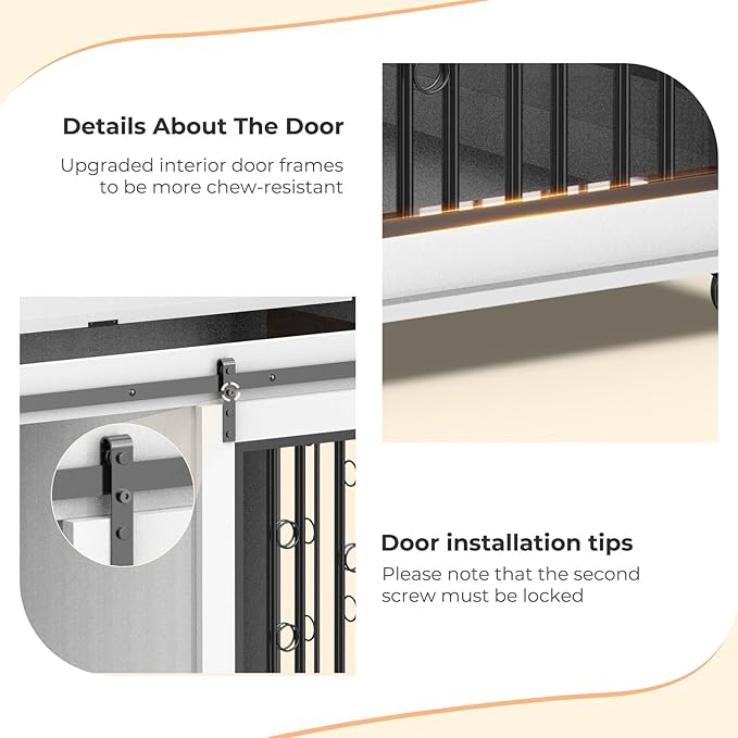 Furniture Style Dog Crate End Table with Sliding Barn Door, Indoor Dog Kennel Furniture with Removable Divider for 2 Small to Medium Pets, White, 43.7''W × 29.9''D × 31.2''H