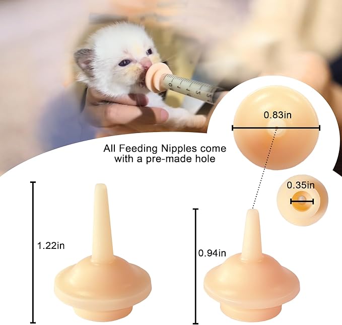 10 Packs Pet Nipples for Kitten and Puppy - Silicone Feeding Pacifier for Pets and Wildlife, Small Pre-Made Hole Feeding Nipple for Kitten, Puppy, Bunny, Squirrel, Hamster(3ML/5ML/10ML)