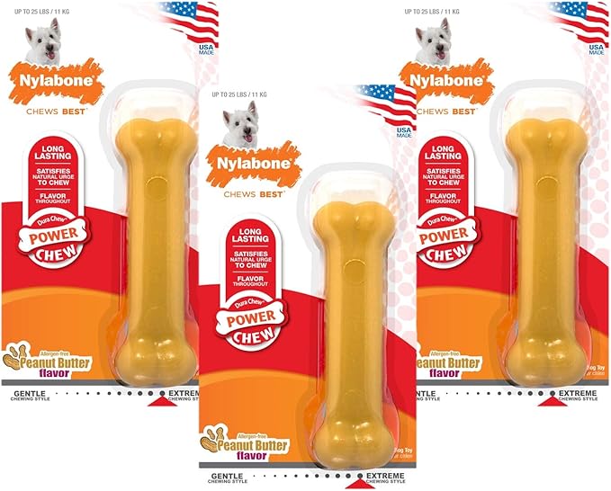 Nylabone Dura Chew Dog Chew Bones (Peanut Butter, 3-Bones)