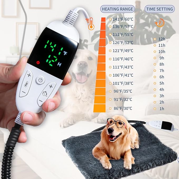 Pet Heating Pad for Dog Cat - Intelligent Thermostat Temperature Controller,Washable Flannel Cover - Cat Dog, S M L - Heated Cat Bed Indoor, Self Warming Cat Bed - Heating Pad for Cats (L)