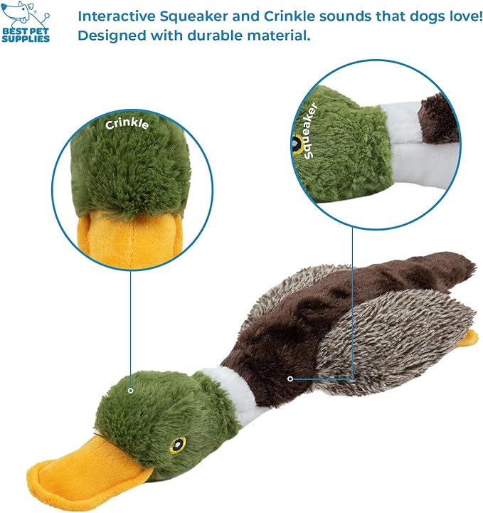 Best Pet Supplies Interactive Mallard Mates Dog Toy with Crinkle and Squeaky Enrichment for Small and Medium Breed, Cute and Plush - Mallard Duck Wing Bundle (Gray, Gray, Brown), Small