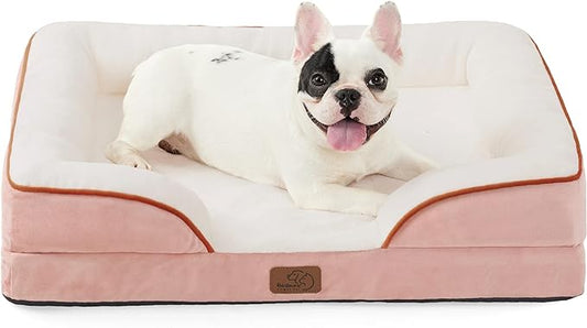 Bedsure Orthopedic Dog Bed for Medium Dogs - Waterproof Dog Sofa Beds Medium, Supportive Foam Pet Couch Bed with Removable Washable Cover, Waterproof Lining and Nonskid Bottom, Pink