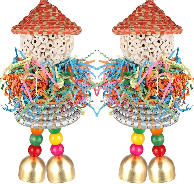 Conure Toys, Bird Toys Parrot Foraging Shredder Hanging Toys Sola Balls with Bell for Small Parrots Parakeets Cockatiel Conures Love Birds Budgie Cage Toy (Hat Girl Big)
