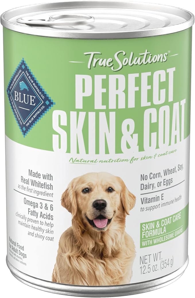 Blue Buffalo True Solutions Skin & Coat Care Adult Wet Dog Food, Made with Natural Ingredients and Wholesome Grains, Whitefish, 12.5-oz. Cans (12 Count)