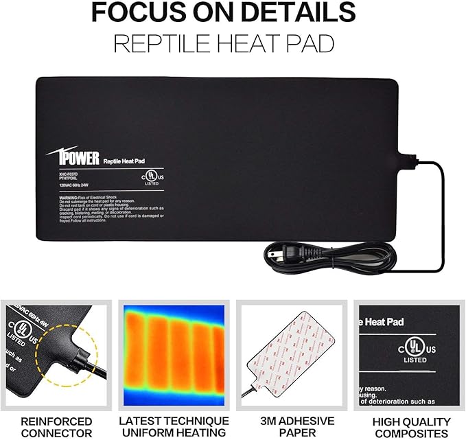 iPower Reptile Heat Pad Under Tank Terrarium Warmer Heating Mat for Turtle, Lizard, Frog, Snake, Reptile, and Other Small Animals, 8X18 Inch, 24W