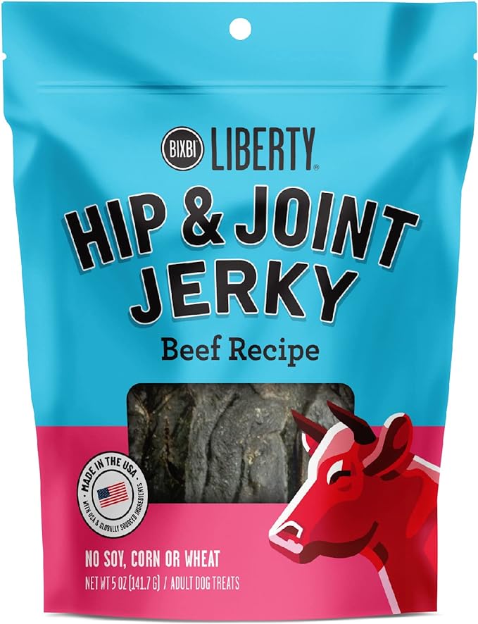 BIXBI Liberty Functional Healthy Hip And Joint Dog Jerky Treats, Beef Recipe, 5 Ounce