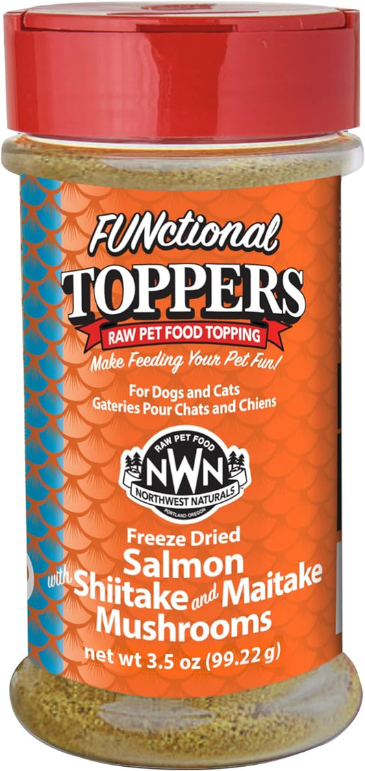 Northwest Naturals Freeze-Dried Salmon, Shiitake & Maitake Mushrooms Functional Topper - for Dogs & Cats - Healthy, Limited Ingredients, Human Grade Pet Food, All Natural - 3.5 Oz (Packaging May Vary)