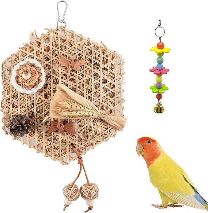 Parrot Conure Toys, Bird Hanging Shredding Foraging Toys, Parakeet Toy Parrot Hanging Bell Toys for Conures, Cockatiel, Budgies, Lovebird, Small Birds Cage Toy