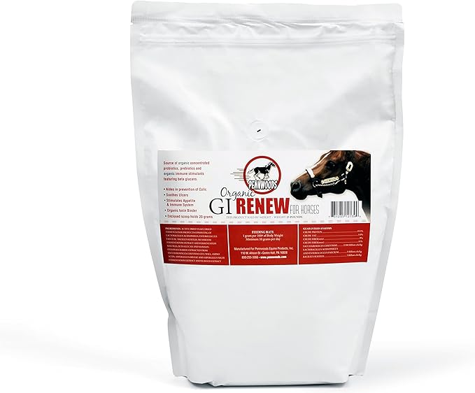 GI Renew, Probiotics for Equine, Immune and Appetite Stimulation, Prebiotics, Digestive Enzymes | Horse Supplement Providing Ulcer Relief and Organic Toxin Binder, 5 LB Pouch