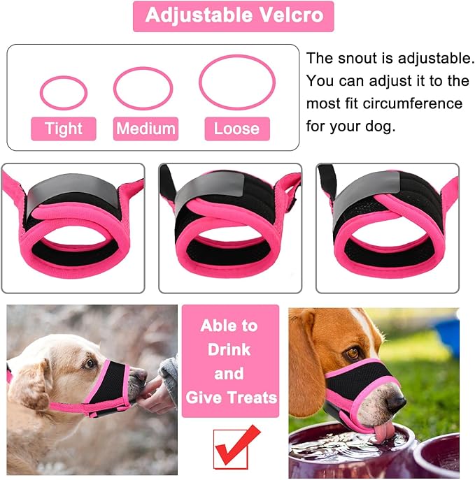 LUCKYPAW Dog Muzzle Anti Biting Barking and Chewing with Comfortable Mesh Soft Fabric and Adjustable Strap, Suitable for Small, Medium and Large Dogs(Hot Pink Trim,M)