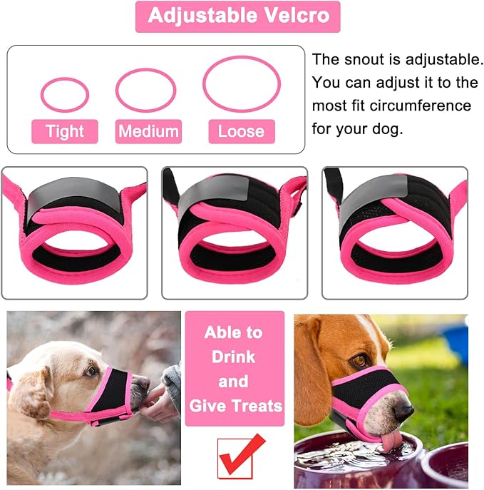 LUCKYPAW Dog Muzzle Anti Biting Barking and Chewing with Comfortable Mesh Soft Fabric and Adjustable Strap, Suitable for Small, Medium and Large Dogs(Hot Pink Trim,XS)