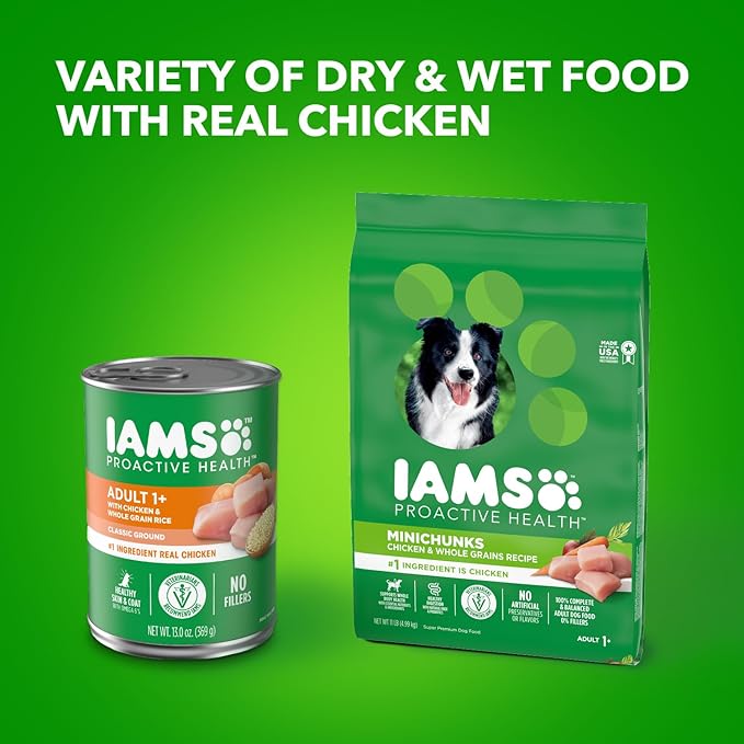 IAMS Proactive Health Adult Wet Dog Food Classic Ground with Chicken and Whole Grain Rice, Chicken & Rice, 13 Ounce (Pack of 6)