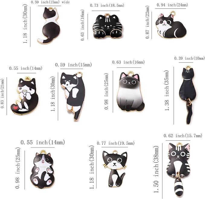 LiQunSweet 20 Pcs 10 Styles Assorted Enamel Flatback Animal Pet Charms Black Cat Kitten Charms for DIY Bracelet Necklace Jewelry Making Finding