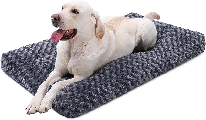 KSIIA Washable Dog Bed Deluxe Plush Dog Crate Beds Fulffy Comfy Kennel Pad Anti-Slip Pet Sleeping Mat for Large, Jumbo, Medium, Small Dogs Breeds, 47" x 29", Dark Grey