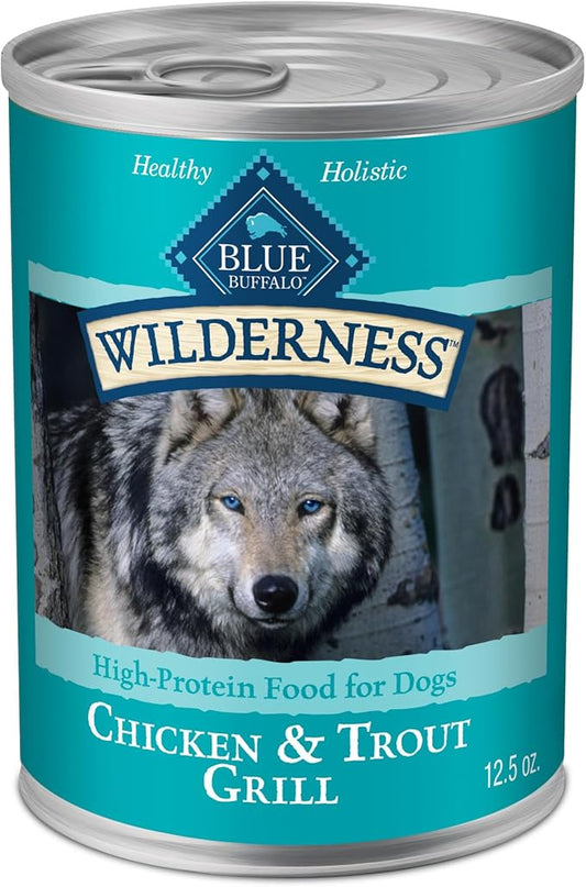 Blue Buffalo Wilderness Adult Wet Dog Food, High-Protein & Grain-Free, Made with Natural Ingredients, Chicken & Trout Grill, 12.5-oz. Cans, 12 Count