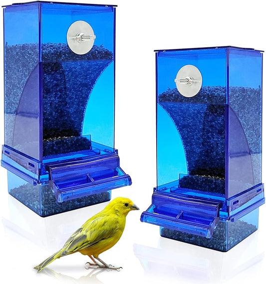 Hamiledyi No Mess Bird Cage Feeder, 2PCS Automatic Parrot Seed Feeders with Perch Acrylic Transparent Seed Food Container Cage Accessories for Small and Medium Parakeets Lovebirds