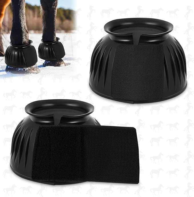 Abbylike 1 Pair Horse Bell Boots Protect Against Hoof Impact Trauma Rubber Bell Boots for Horses Black Horse Boots Horse Care Boots for Turnout No Rub Design Comfort Quick Wrap Hook and Loop