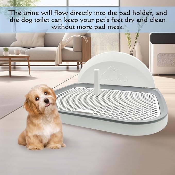 Hamiledyi 2 Pcs Indoor Dog Potty with Splash Wall Puppy Mesh Training Toilet Portable Pee Pad Holder Pet Training Tray with Pee Baffle Dog Litter Box with Removable Post for Small Dogs Puddy (White)