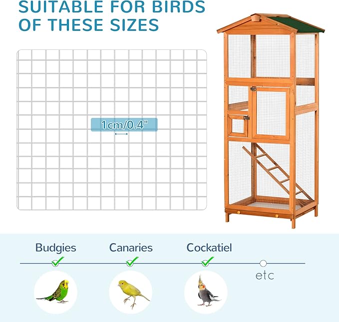 NicBex 65" Metal Bird Cage, Large Parakeet Cages with Stand,Pet Flight Birdcage for Parrot Lovebirds Finches Parakeets Budgie Parrotlet Conures,with Pull Out Tray and 2 Doors,Orange