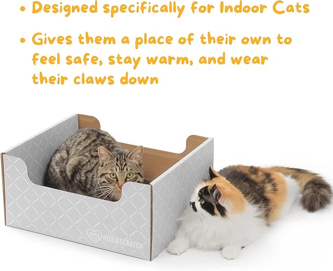 Hide & Scratch Extra-Large Heavy Duty Cardboard Cat Scratcher Box and Cat Bed with Refillable Scratch Pad