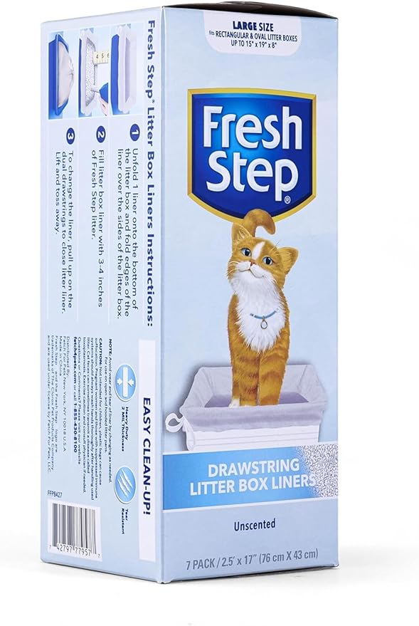 Fresh Step Drawstring Cat Litter Box Liners, Unscented, Size Large, 30" x 17" | Kitty Litter Bags - 7 Count - 36 Pack, Cat Litter Liners for All Cats to Keep Your Home Clean