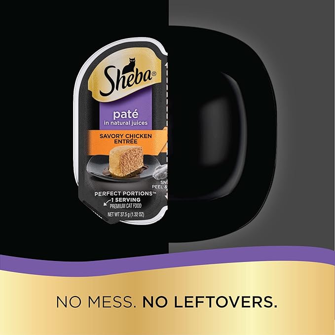 Sheba Wet Food PERFECT PORTIONS Paté Adult Wet Cat Food Trays (24 Count, 48 Servings), Savory Chicken Entrée, Easy Peel Twin-Pack Trays