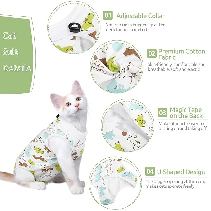 SUNFURA Cat Recovery Suit, Kitten Surgical Full Bodysuit for Abdominal Wound Protector Anti Licking After Surgery, Professional Bandages Cone E-Collar Alternative for Small Male & Female Pets