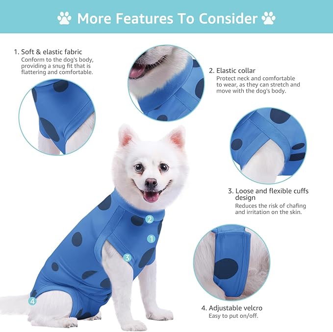 2 Packs Dog Recovery Suit Female Male, Blue+Blue, XS