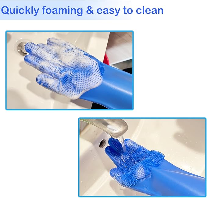 Pet Grooming Gloves, Yintoper Dog Washing Gloves with High-Density Teeth, Heat Resistant Silicone Cat Hair Remover with Enhanced Five Finger Design, Bathing and Massaging for Dogs and Cats Blue