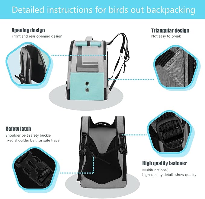 Bird Backpack Carrier,Bird Travel cage Backpack with Tray and Standing Perch,Feeding Tank,Waterproof pad,Used for Parakeets,hornbirds,Lovebirds,Small and Medium-Sized Bird