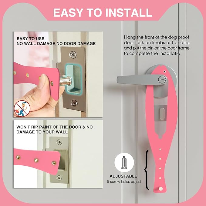 Cat Door Holder Latch Larger Adjustable Cat Door Alternative Fast Latch Strap Let Cats in and Keeps Dogs Out of Litter & Food and Safe Baby Proof No Measuring Easy to Install 3 Pcs Pink