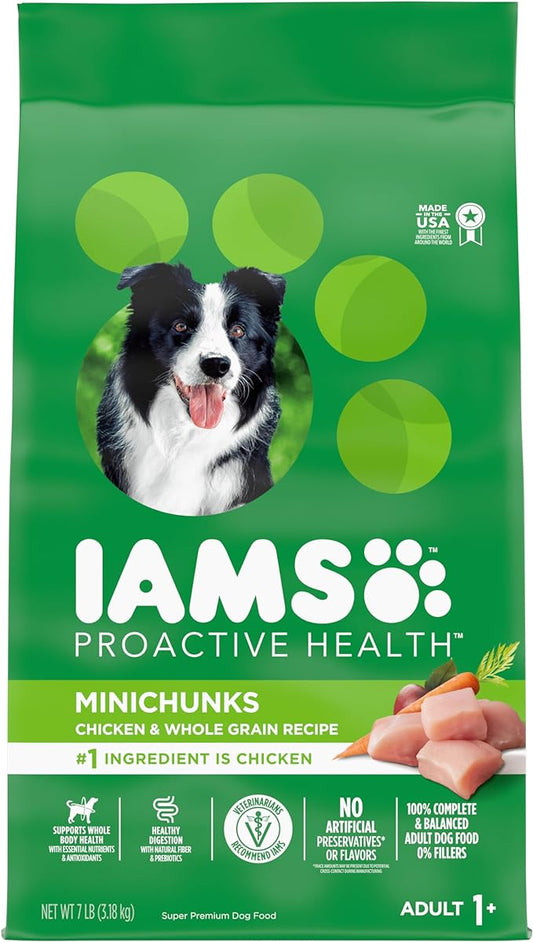 IAMS Adult Minichunks Small Kibble High Protein Dry Dog Food with Real Chicken, 7 lb. Bag