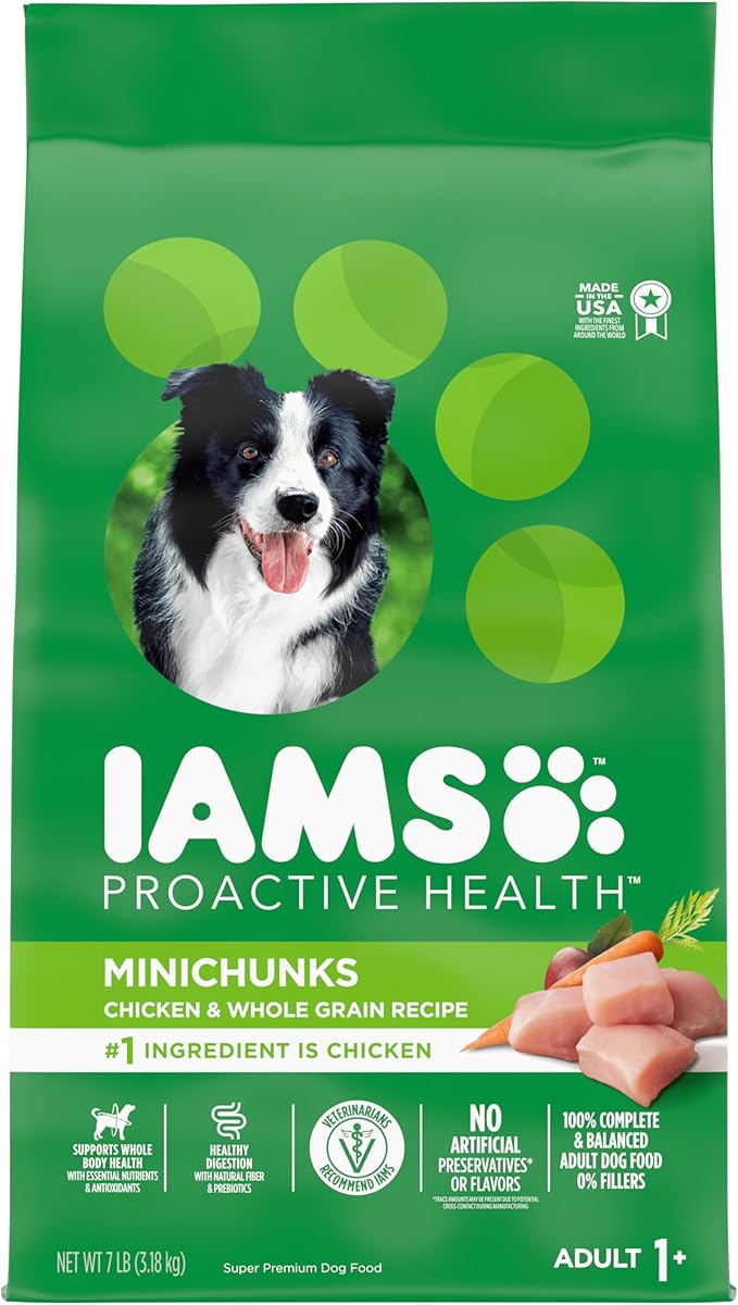 IAMS Adult Minichunks Small Kibble High Protein Dry Dog Food with Real Chicken, 7 lb. Bag