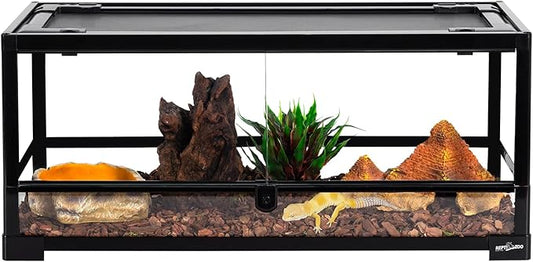 REPTI ZOO Glass Reptile Terrarium 20 Gallon, Front Opening Reptile Tank 30" x 12"x 12" for Reptile Pets Gecko Lizard Snake, Top Screen Ventilation Escape Proof Lid