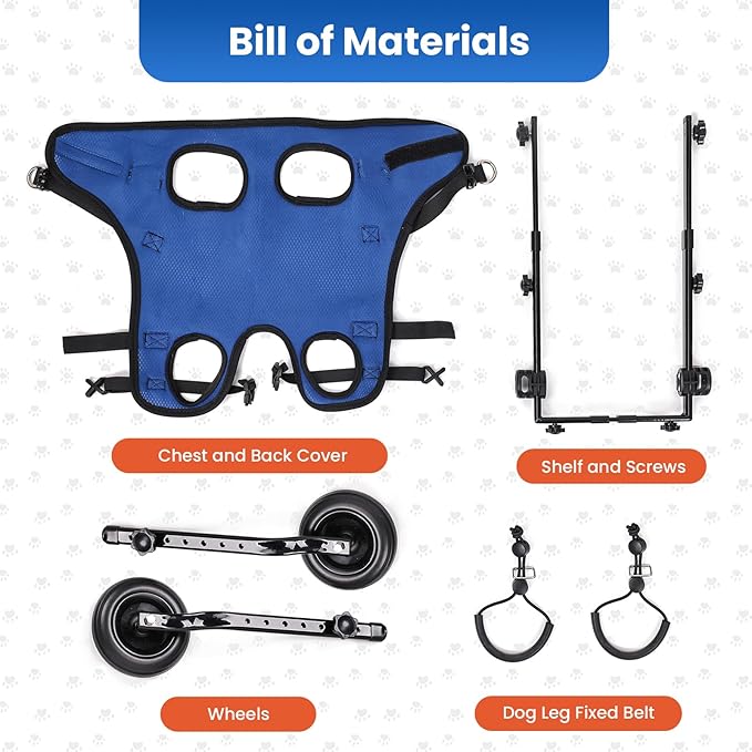 Dog Wheelchair for Back Legs, Dog Wheelchair for Small Dog, Adjustable Pets Cart with Wheels, Doggy Wheelchairs for Disabled Hind Legs, Dog Leg Brace and Hip Support, Medium