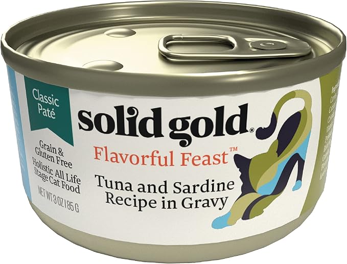 Solid Gold Wet Cat Food Pate for Adult & Senior Cats - Made with Real Tuna & Sardine - High Protein Grain Free Wet Cat Food for Healthy Digestion, Skin, Coat & Sensitive Stomach - 3oz (24 Count)