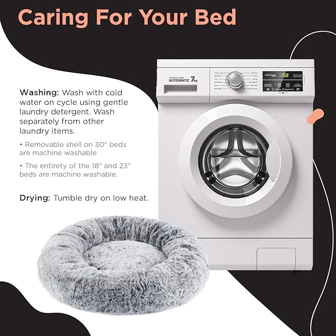 Best Friends by Sheri SnuggleSoft Faux Rabbit Fur Memory Foam Calming Donut Bed for Small Dogs and Cats, Grey, 18" x 18"