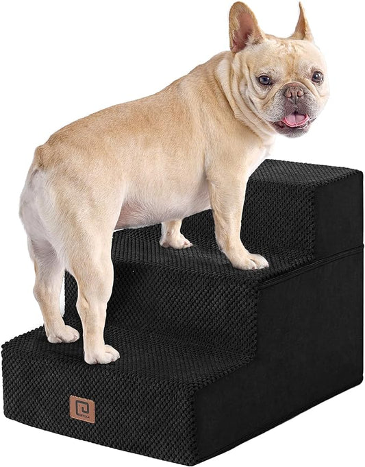 EHEYCIGA Dog Stairs for Small Dogs 13.5" H, 3-Step Dog Steps for Couch Sofa and Chair, Pet Steps for Small Dogs and Cats, Non-Slip Balanced Dog Indoor Ramp, Black