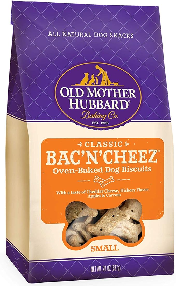 Old Mother Hubbard Crunchy Classic Natural Dog Treats, Bac'N'Cheez, Small Biscuits, 20-Ounce Bag/2PK