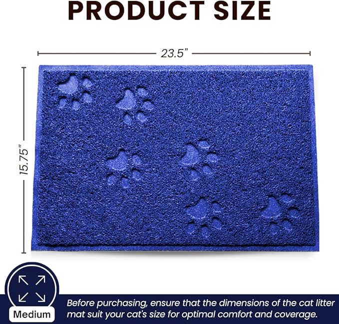 Andalus Medium Cat Litter Mat, Pack of 1 - Waterproof, Non-Slip & Easy to Clean Cat Litter Box Mat for Extra Efficient Pet Litter-Trapping, Blue (23.5” X 15.75”)