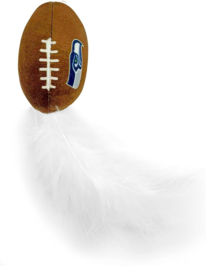 BEST PLUSH CAT TOY - NFL SEATTLE SEAHAWKS Complete Set of 3 piece Cat Toys filled with Fresh Catnip. Includes: 1 Helmet Cat Toy, 1 Football Cat Toy with Feathers & 1 Beer Bottle. Beautiful Team LOGOS