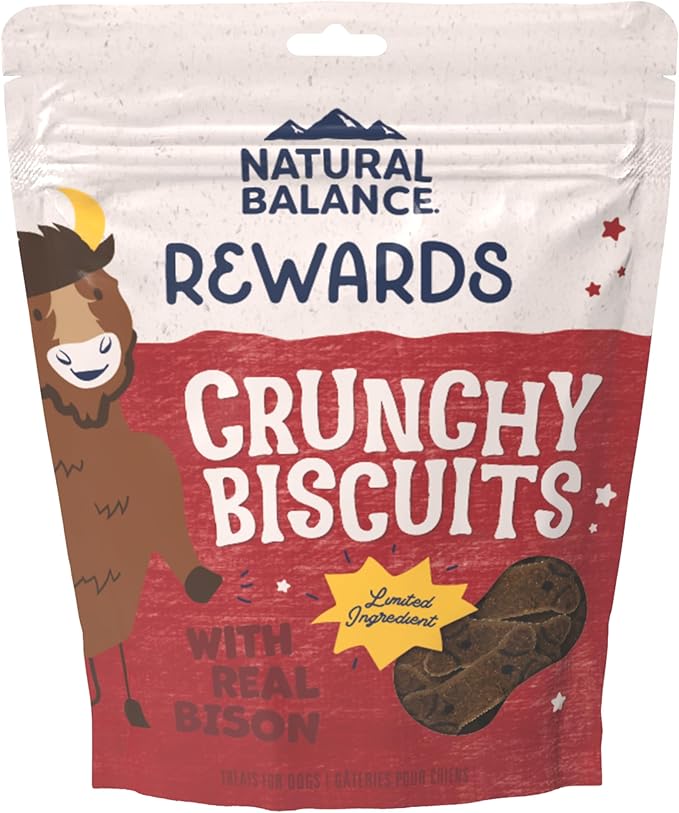 Natural Balance Limited Ingredient Rewards Crunchy Biscuits, Grain-Free Dog Treats for Adult Dogs of All Breeds, Sweet Potato & Bison Recipe, 14 Ounce (Pack of 1)