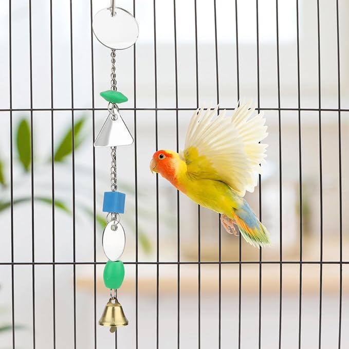 Hypeety Pet Bird Mirror with Bell Interactive Parrot Toy for Parrot Macaw African Greys Budgies Cockatoo Parakeet Cockatiels Conure Lovebird Cage Bells Mirror (A)