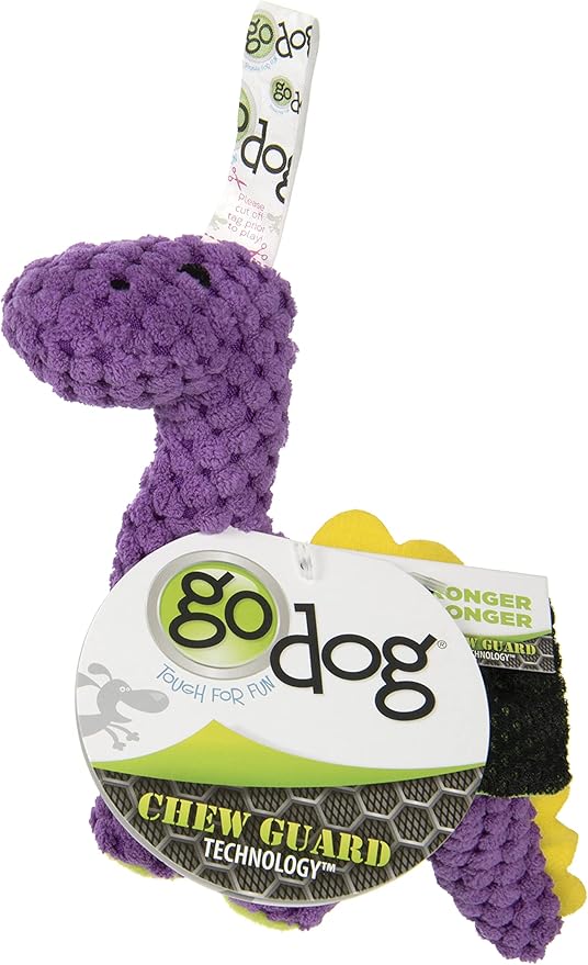 goDog Checkers Just for Me Dinos Bruto Squeaky Plush Dog Toy, Chew Guard Technology - Purple, Mini