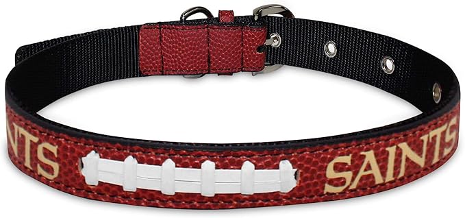Pets First Tough Leather Pet Collar NFL New Orleans Saints Premium Dog Collar, Limited Edition, Size Small. Best & Strongest Heavy-Duty Dog Collar!, Small (12-15" Long & 0.75" Wide) (NOS-3081-SM)