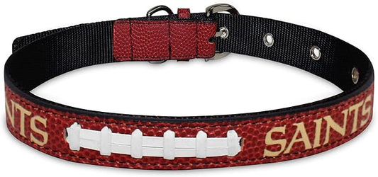 Pets First Tough Leather Pet Collar NFL New Orleans Saints Premium Dog Collar, Limited Edition, Size Small. Best & Strongest Heavy-Duty Dog Collar!, Small (12-15" Long & 0.75" Wide) (NOS-3081-SM)
