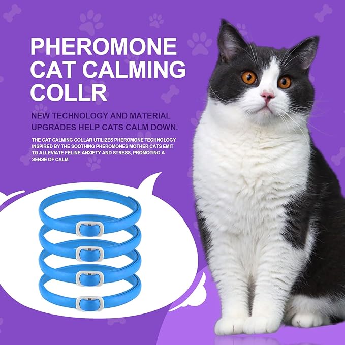 Calming Collar for Cats, 4 Pack Cat Calming Collar, Effective Relief Ancxiety Stress Cat Pheromone Collar, Water-Resistant & Adjustable Cat Calming Collar Fits Cats, Blue